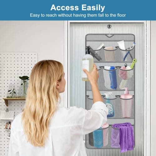 EEEKit Hanging Shower Organizer, 11 Pockets Quick Drying Mesh Shower Caddy, Portable Space Saving Bathroom Organizer to Hold Shampoo, Soap, Loofah — view 4