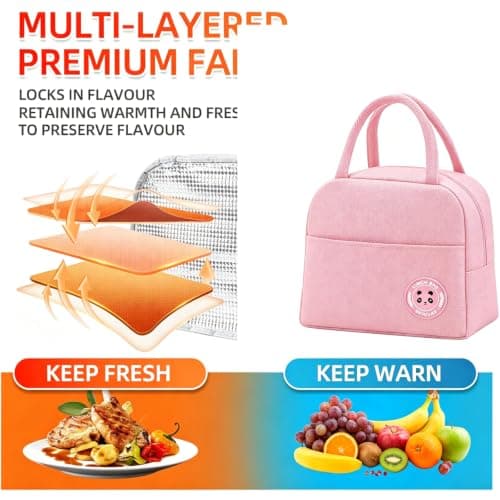 MeiLang Pink Insulated Lunch Bag Oxford Cloth Leakproof Thermal Tote — view 2