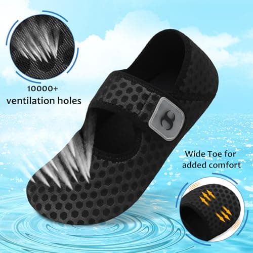 JOINFREE Wide Toe Box Summer Sandals for Women & Men Barefoot Adjustable Water Shoes Breathable Quick-Dry Mesh Indoor Outdoor Summer Slippers Black Size 9-9.5 — view 2