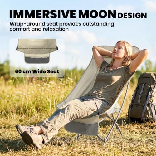 Outsunny Portable Camping Chair for Adults Heavy Duty Camp Seat Khaki — view 4