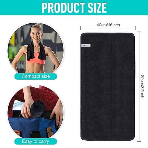 SINLAND Microfiber Gym Towels Camping Towel, Black, 6 Pack, 16x32 Inch — view 2
