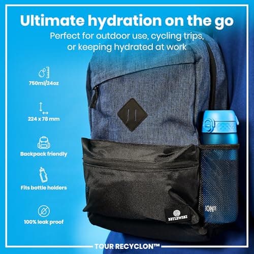 ION8 Sports Water Bottle, 750 ml/24 oz, Leak Proof, Easy to Open, Secure Lock, Dishwasher Safe, BPA Free, Flip Cover, Carry Handle, Soft Touch Contoured Grip, Easy Clean, Odour Free, Blue — view 2