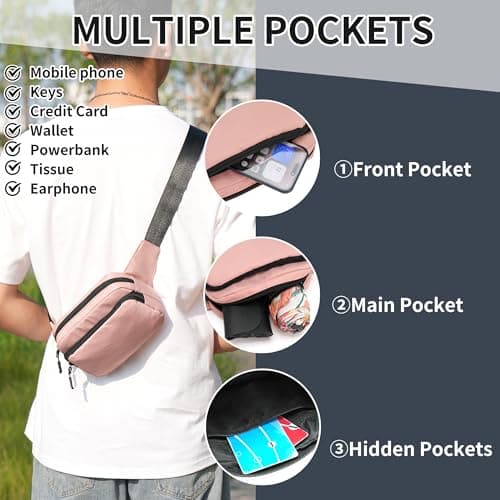 IHIGOGOFA Bumbags Waist Fanny Pack Fashion Bum Bag with 30cm Extended Belt for Dog Walking Climbing Hiking Travel Cycling Girls Ladies Men Women (Pink) — view 2