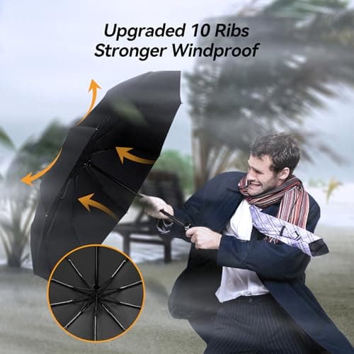 TechRise Umbrella Compact Windproof Travel Umbrellas: Easy Auto Open Close, Strong Fiberglass Frame, Durable Folding Lightweight Portable Automatic Backpack Umbrella for Men and Women, 10 Ribs — view 2