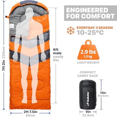 MalloMe Sleeping Bags for Adults & Kids Sleeping Bag 3-4 Season - Ultralight Backpacking Sleeping Bag Cold Weather & Warm, Lightweight Compact, Single Adult Girls Boys Winter Sleep Camping Accessories — view 2