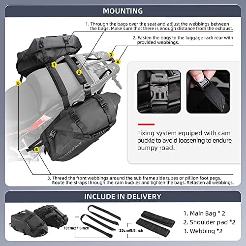 Rhinowalk Motorcycle Saddle Bags Waterproof Anti-Vibration Motor Side Bags Shoulder Bag Motorbike Panniers 48L(24L*2) for Most Adventure and Sport Bike Motorcycle Racks, 1 Pair — view 6