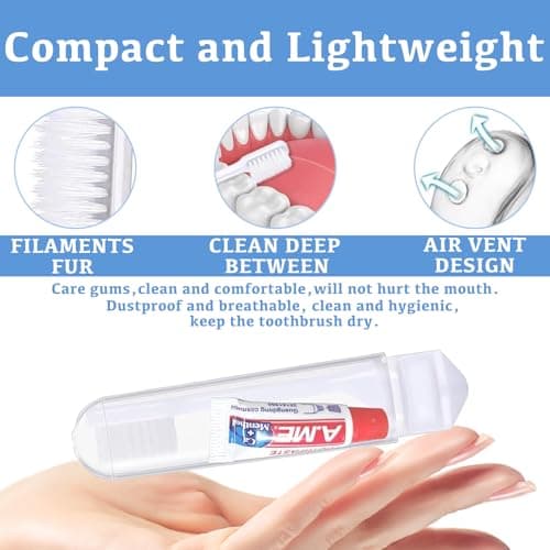 LFCFBH Mini Travel Toothbrush and Toothpaste Set of 4, Portable and Foldable — view 3