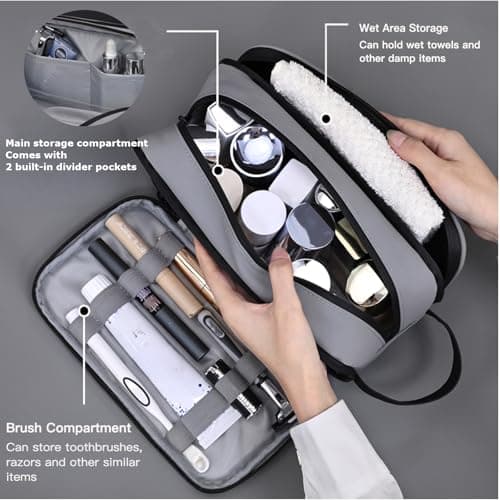 Travel Toiletry Bag for Men, Medium PU Water-Resistant Wash Bag,Grey — view 3