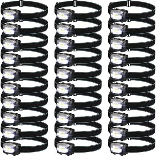Macarrie 30 Pack LED Headlamps Bulk, Ipx4 Waterproof 3 Modes, Black