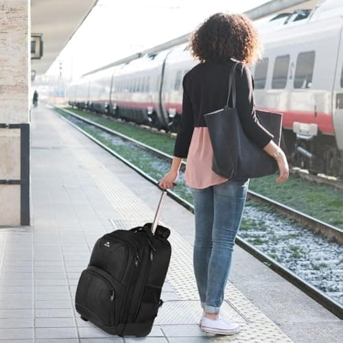 MATEIN Travel Backpack with Wheels, 17inch Rucksack with Wheels, Black — view 2