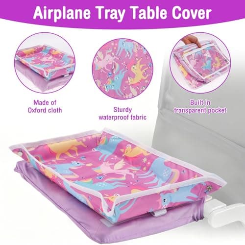Bpyhebe Airplane Tray Cover Kids, Car Seat Tray with Transparent Tablet Pocket for Kids Travel, Toddler Airplane Travel Essentials(Unicorns) — view 5