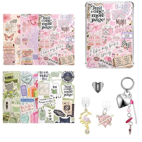 LUKDNEEY 6 Pcs Inserts for E-Reader Clear Case, 2 Pcs Dust Plug Charms and 1 Keychain Charm