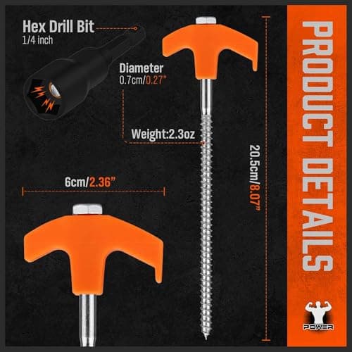 Tent Pegs Metal Heavy Duty 12-Pack – Galvanised Steel Tent Pegs, Ground Pegs Heavy Duty with Ropes & T-Pull Hook, Camping Pegs & Garden Pegs for Tents, Gazebos, Tarps & Outdoor Use — view 6