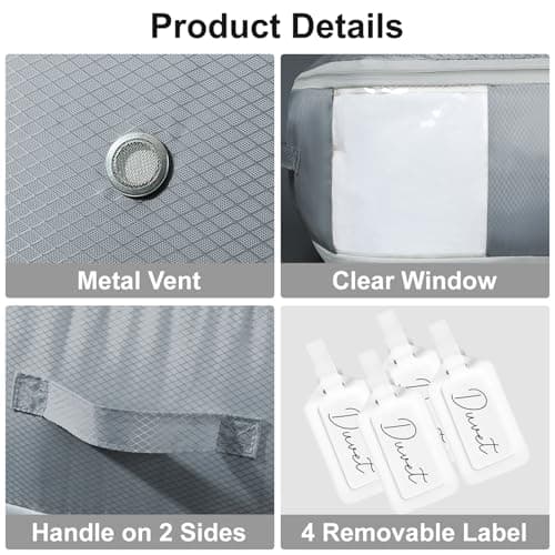 DIMJ 220L Self Compressing Storage Bags - Heavy Duty Air Valve Bedding Organiser, Compress Bedding from 110L to 66L Per Bag for Wardrobe, Travel & Moving | No Pump Space Saver, 2 Pack, Grey — view 4