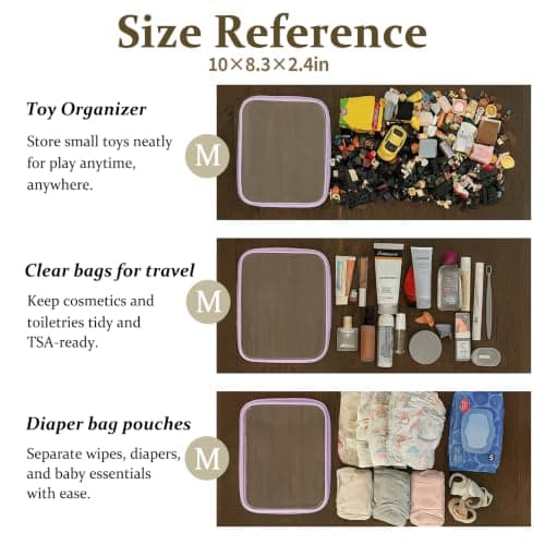 WELPIRT Clear Zipper Pouches,Hard Shell Zipper Case, Toiletry Bag for Travel, CLear Diaper Bag, Toiletry Pouch, Travel Organizer, Cosmetic Bag,Toy Storage Bins, Lavender, M+3S, Lavender — view 4