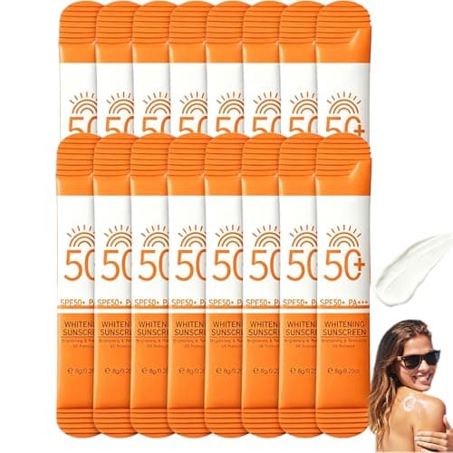 16 Pack Sunscreen SPF 50+ Travel Size – Water Resistant Sun Cream Without White Cast, Non-Greasy Mini Sun Protection for Face & Body, Lightweight UV Protection for Daily Use, 8g Per Piece