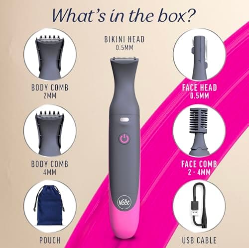 Veet Expert Women's Electric All-in-One Trimmer, Bikini, Face & Body — view 6
