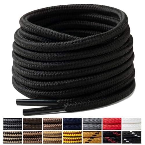 Handshop 2 Pairs Round Boots Shoe laces 4 mm Heavy Duty and Durable Hiking Work Boots Shoe Laces Black 160cm