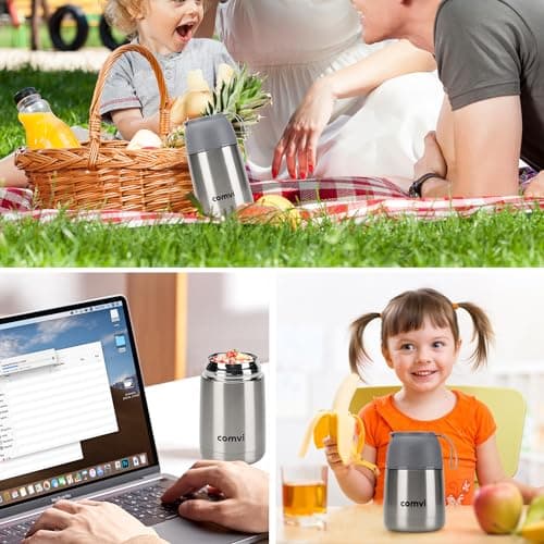 Maqash Insulated Food Flask 630 ml – Stainless Steel Thermal Soup Flask with Spoon, Leakproof Hot Food Jar for School, Work & Travel – Keeps Food Hot 12h / Cold 24h – BPA‑Free Wide Mouth - Grey — view 5
