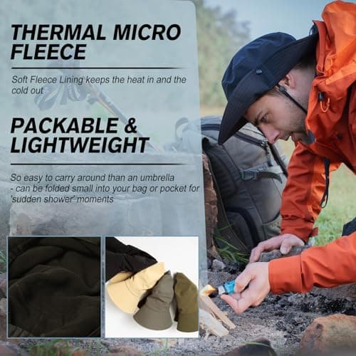 TOP-EX XL/XXL Fleece Lined Winter Sun Hat Men with Wide Brim, Waterproof Warm Safari Hats for Outdoor Hiking Fishing Walking & Windproof, Dark Grey, Oversized — view 5