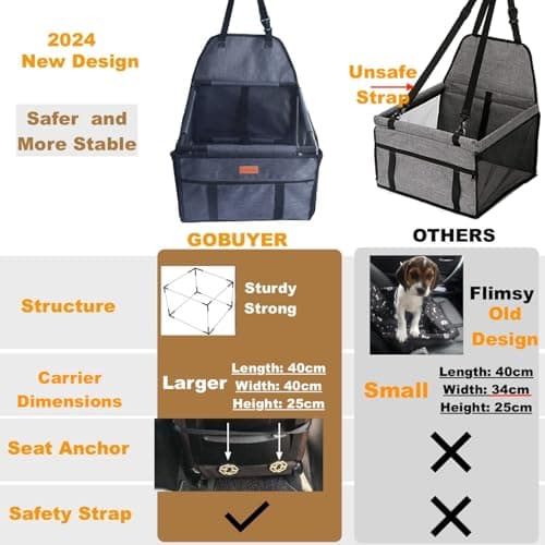 GoBuyer Waterproof Pet Dog Car Seat Booster Carrier Box and Basket with Seat Belt Harness Restraint for Puppy Cat Travel (Grey, Standard 40x40cm) — view 2
