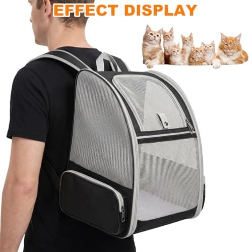 Cat Backpack Carrier - Foldable Pet Carriers for Cats & Small Dogs, Lightweight Breathable Cat Backpack with 3-Side Mesh Windows & 2 Pockets, Cat Carriers & Travel Products — view 5