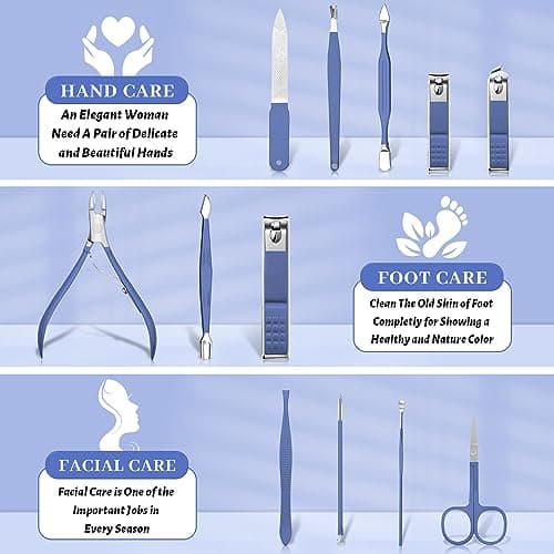 Manicure Set, Nail Care Kit, Manicure Pedicure Set Professional Manicure Kit for Women Men, Manicure & Pedicure Tools & Accessories, Nail Care Tool with Blue Leather Travel Bag, Set 12 in 1 — view 2