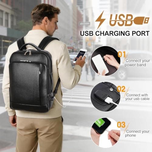 TIDING Genuine Leather Expandable 15.6" Laptop Backpack for Men — view 4