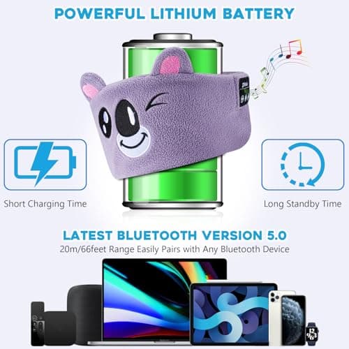 Bluetooth Sleep Mask, CestMall Sleep Eye Mask with Wireless Headphones Blackout Sleep Headphones Headband Music Sleeping Bluetooth Headband Birthday X-mas Gift for Children Boy Girl Travel Nap (Grey) — view 3