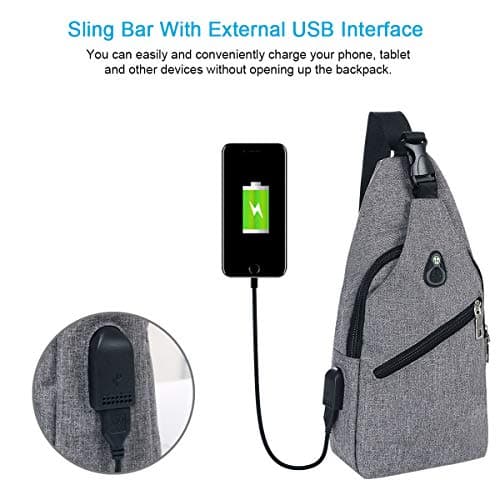 flintronic Sling Bag, Men Women Chest Bag with USB Charging Port & Earphone Port, Lightweight Crossbody bag for Hiking, Walking, Cycling, Traveling (Include 1* Climbing Hook & 1*USB Cable) — view 3