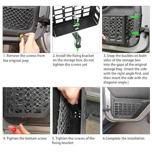Z8 Metal Front Door Pockets for 2007-2018 Jeep Wrangler JK JKU 2/4 Storage Stainless Steel Door Side Insert Organizer — view 4