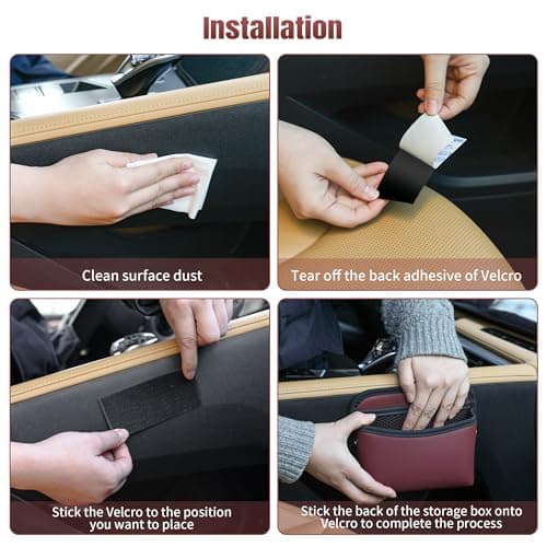 Qirc PU Leather Car Side Pocket Organizer, Universal Car Pocket Pouch Cell Phone Holder for Car, Car Seat Gap Filler Storage Accessories Organizer for Car Door, Console (Red) — view 4