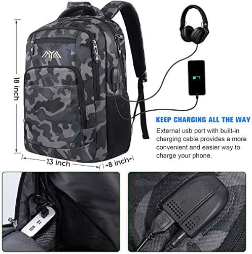School Backpack Boys / Girls / Teenagers, Backpack School, Laptop Backpack for Men / Women, Daypacks Business Backpack with USB, Camouflage, 15,6 Zoll, Rucksack — view 2