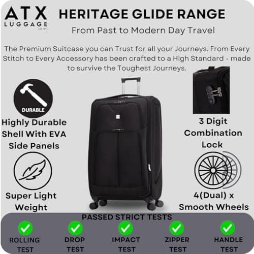 ATX Luggage 24" Medium Suitcase Soft Shell 73L Expandable Lightweight 20-23KG Hold Check in with 4 Spinner Wheels and Built-in 3 Digit Lock (Black) — view 2