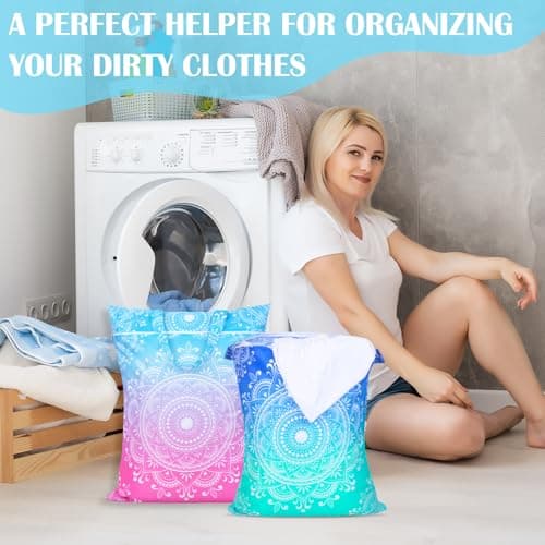 2 Pcs Large Travel Laundry Bags - Waterproof with Handle, Washable Dirty Clothes Bags for Travel, Wet & Dry Bag, Bathing Suit, Workout, Gym Clothes, Swimming Pool, College Dorm — view 2