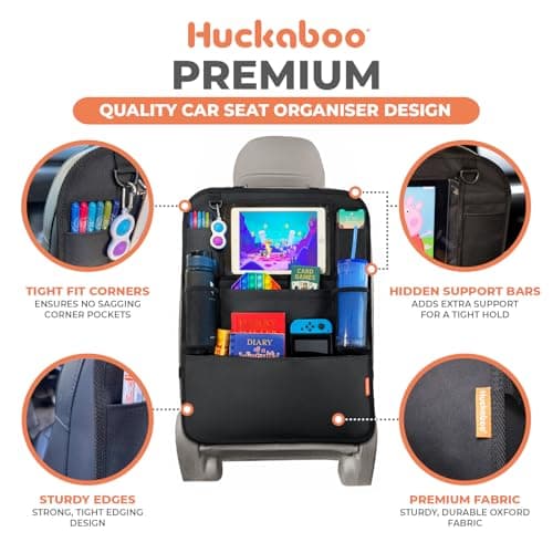 Huckaboo Car Seat Organiser - Kids Back Seat Organiser, Storage Pockets, Screen Holder, Black, 1 Pack — view 4