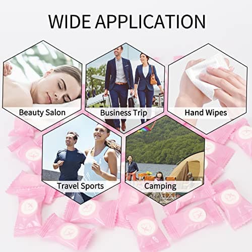 Classycoo Compressed Towel, 200 PCS Disposable Face Wipes, portable Tablets Cotton Tissue for Travel, Camping, Hiking, Sport, Beauty Salon, Home Hand Cleaning and Outdoor Activities, 2Pink — view 6