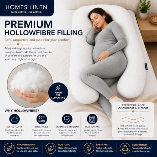 HOMES-LINEN 12 & 9 FT U Shape Long body pillows Pregnancy Pillow & Maternity Pillow U Shaped Large Curled Comfort long cushion body pillow - MADE IN UK (12FT Pillow) — view 4
