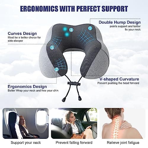 Jiancrate Travel Pillow for Airplane, Neck Pillow for Travel, Memory Foam Travel Neck Pillow for Adults, Soft & Lightweight Flight Pillow, Ergonomic Neck Cushion With Carry Bag — view 2