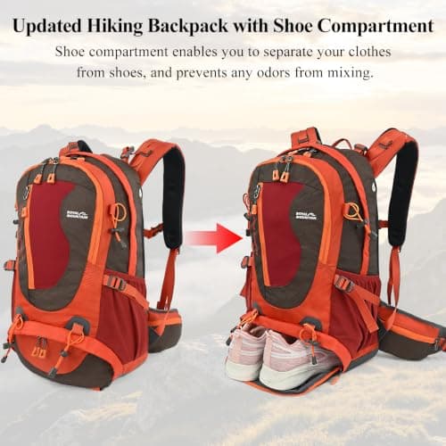 Hiking Backpack 35L, Waterproof Travel Rucksack with Shoe Compartment — view 4