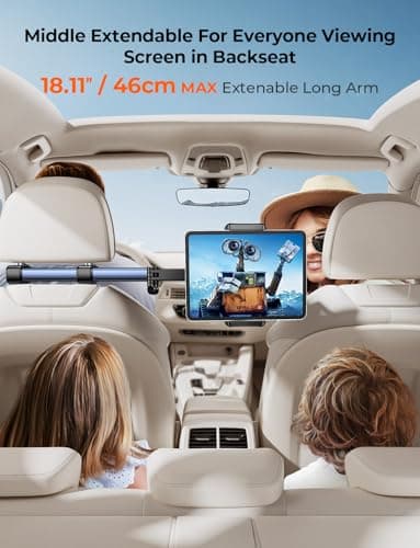 TRYONE Headrest Tablet Holder for Car Accessories : [18.11-inch Long Arm] 3-in-1 Backseat Tablet Holder for Kids Road Trip Compatible with iPad Switch Smartphones & Tablets or Other 4.7-13" Devices — view 6