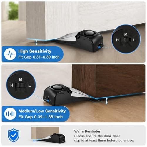 Portable Door Lock Travel Safety Kit, Hotel Security Device with 2 Door Wedge Alarm 120dB Adjustable Sensitivity Non Slip Stopper for Hotel Room Home Apartment Solo Travelers Protection — view 6