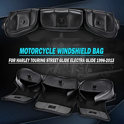 KATUR Motorcycle Windshield Bag Pouch PU Leather with Magnetic Closures for Harley Touring Street Glide Electra Glide Windshield Bags 1996-2013 — view 2
