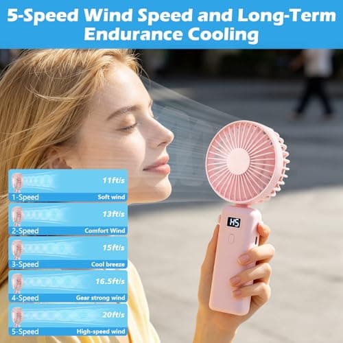 VZZNN Mini Portable Fan Handheld 12 Pack Small Cooling Fans High 5-Speed Rechargeable Fan For Travel, Office, Eyelash Drying, Lightweight, For Beach, Camping, Indoor Outdoor Use (Pink — view 4
