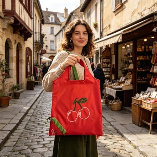 4Pack Foldable Reusable Shopping Bags Fruit Pattern Tote Bags with Drawstring Large Capacity Waterproof Machine Washable Grocery Bags Compact Portable for Travel Picnic Beach Gym Daily Use (B) — view 2