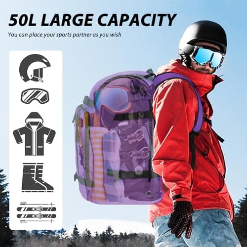 Goloni 50L Ski Backpack, Water‑Resistant Ski Boot Bag,Purple — view 5