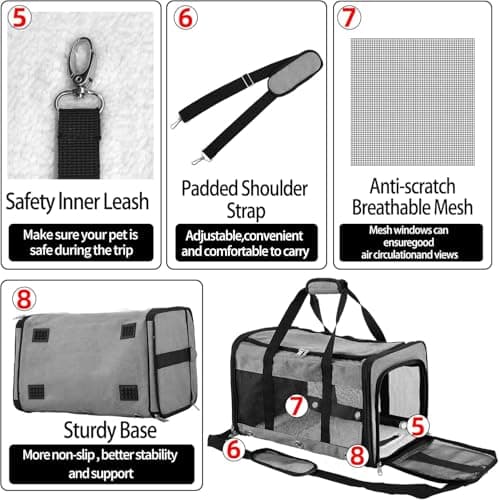 Soft Sided Foldable Cat/Dog/Pet Carrier Bag, Portable Puppy/Pets Travel Carriers For Cats/Dogs With Shoulder Strap & Removable Mat, Durable Cat Basket of 17 lbs Airline Approved - Grey, M — view 5