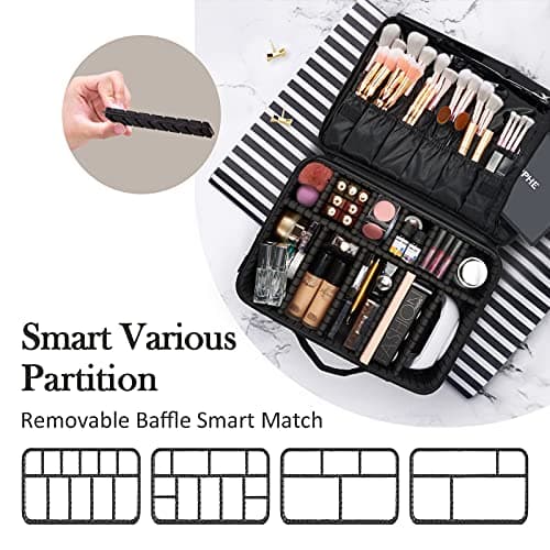 Makeup Bag Extra Large Travel Makeup Bag with Compartment Cosmetic Bags Makeup Organiser Bag Vanity Case Makeup case and Shoulder Strap, Black — view 5