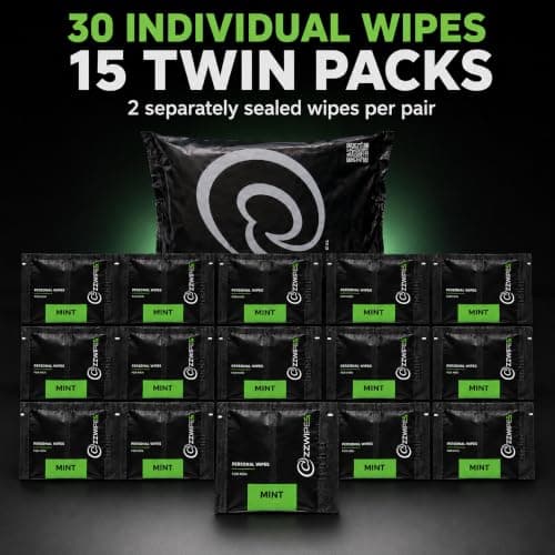 WILDFISH & CO Men's Intimate Wipes, 30 Mint-Scented Wet Wipes in 15 Individually Wrapped Twin Sachets for Male Hygiene, Gym, Travel and Everyday Freshening — view 2