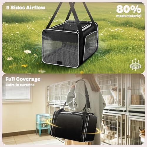 Top and 2 Sides Expandable Pet Carrier 17x11x9.5,TSA Airline Approved Small Dog Carriers for Small Dogs,Soft-Sided Cat Carrier with Self-Locking Zippers for Kitten,Rabbit,Puppy,Guinea Pig Black White — view 3